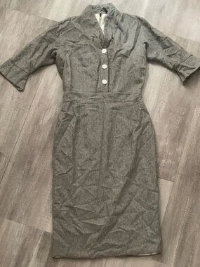 50s Vintage Inspired Grey Wool Pencil Dress XS